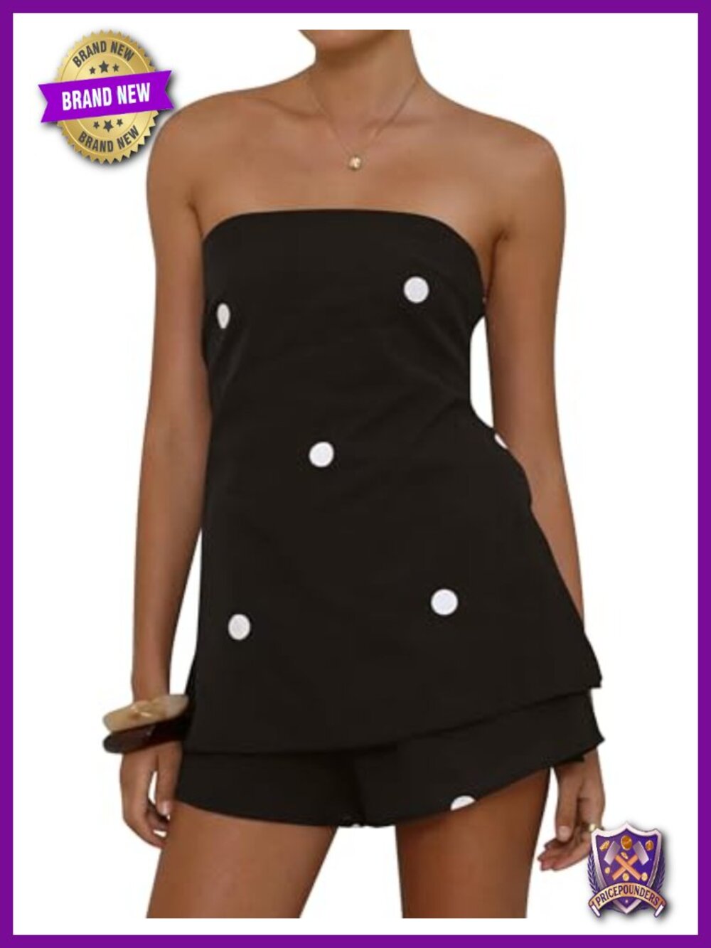 Polka Dot Strapless Tube Top and Shorts Set 100% Cotton Summer Lounge Matching